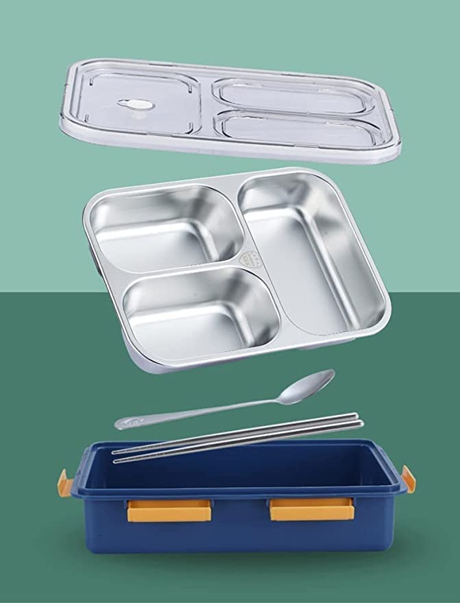 LAXSON 3 Compartment Stainless Steel Lunch Box No. 7059
