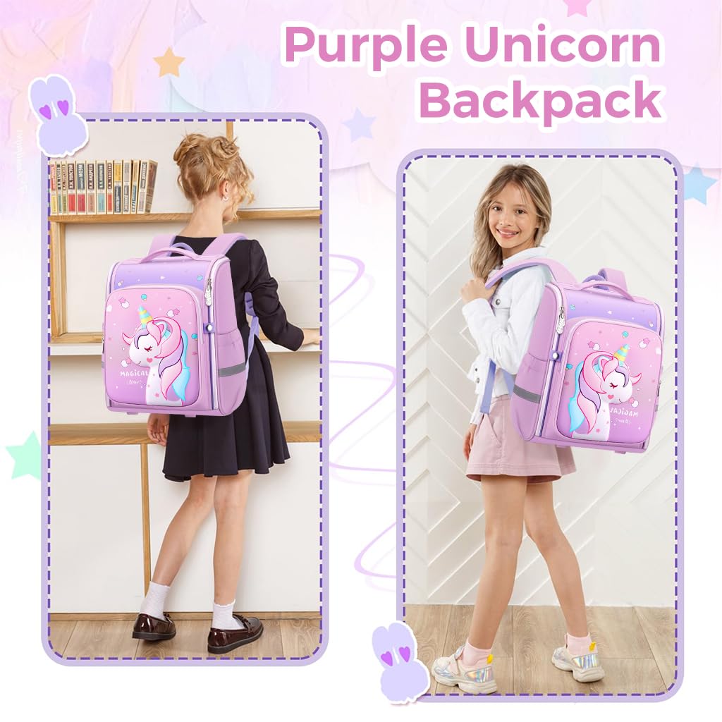 Unicorn Backpack for Kids Girls Stylish Durable Water-Resistant Backpack Shoulder School Bags for Girls Kids Birthday & Rakhi Gift - Purple