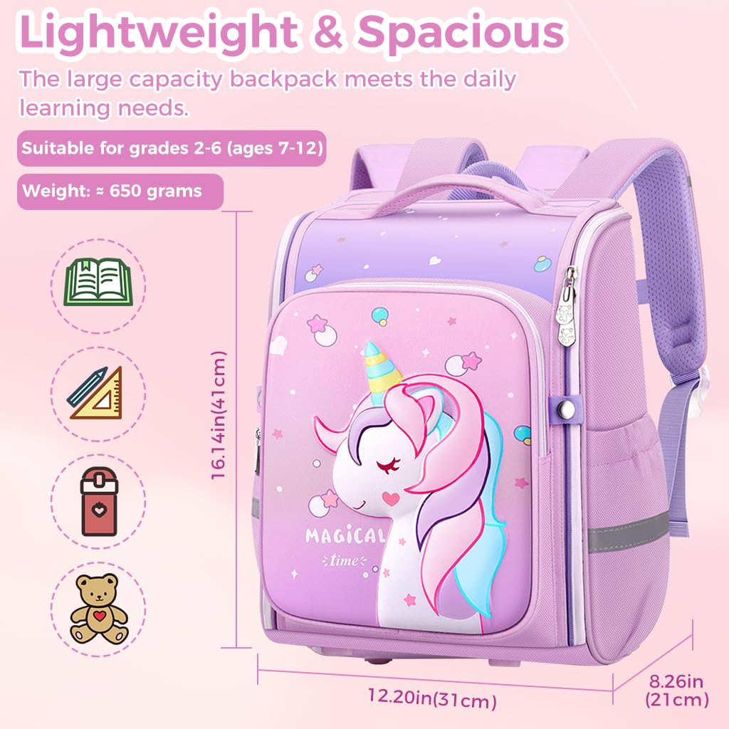 Unicorn Backpack for Kids Girls Stylish Durable Water-Resistant Backpack Shoulder School Bags for Girls Kids Birthday & Rakhi Gift - Purple