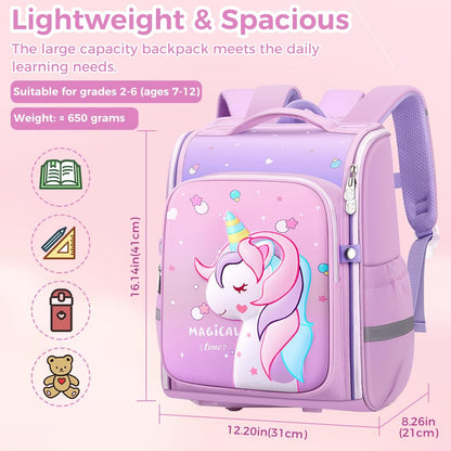 Unicorn Backpack for Kids Girls Stylish Durable Water-Resistant Backpack Shoulder School Bags for Girls Kids Birthday & Rakhi Gift - Purple