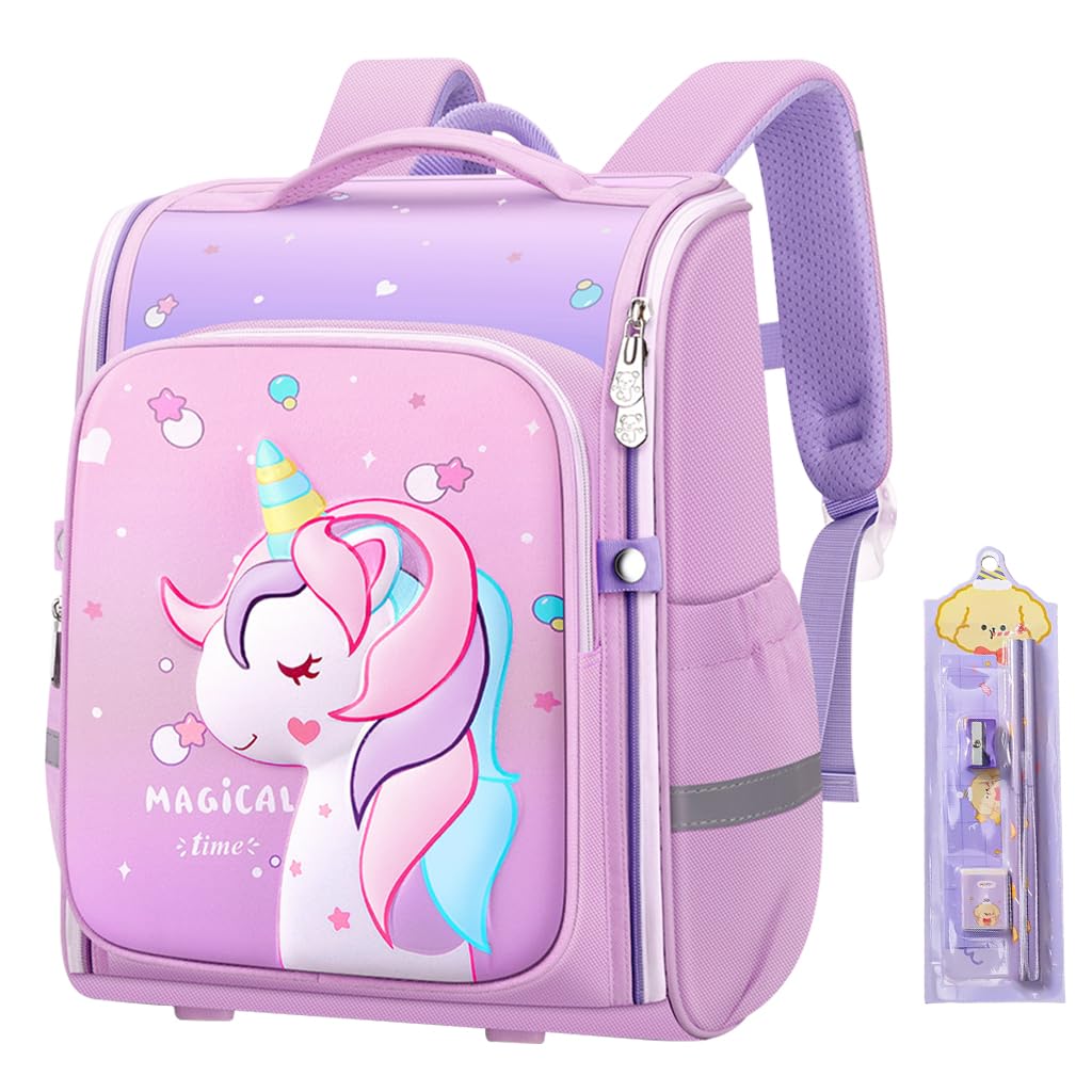 Unicorn Backpack for Kids Girls Stylish Durable Water-Resistant Backpack Shoulder School Bags for Girls Kids Birthday & Rakhi Gift - Purple