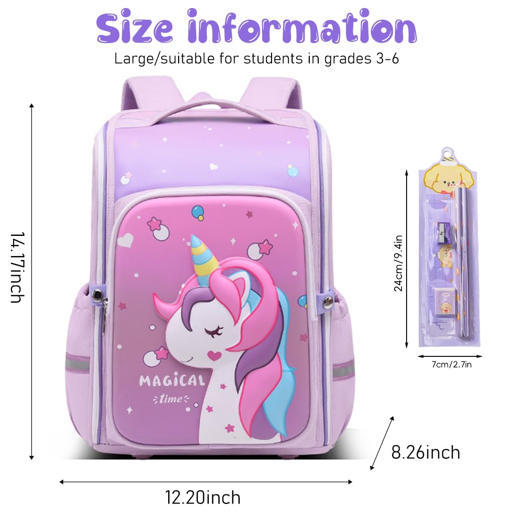 Unicorn Backpack for Kids Girls Stylish Durable Water-Resistant Backpack Shoulder School Bags for Girls Kids Birthday & Rakhi Gift - Purple