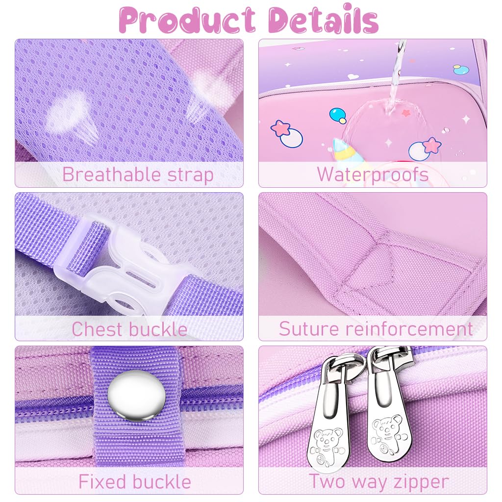 Unicorn Backpack for Kids Girls Stylish Durable Water-Resistant Backpack Shoulder School Bags for Girls Kids Birthday & Rakhi Gift - Purple