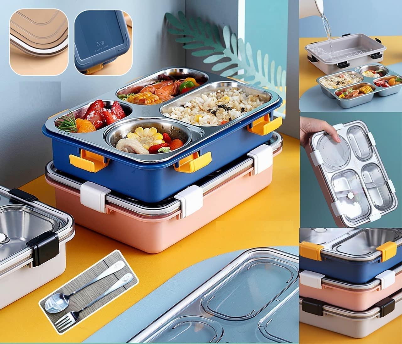 LAXSON 3 Compartment Stainless Steel Lunch Box No. 7059